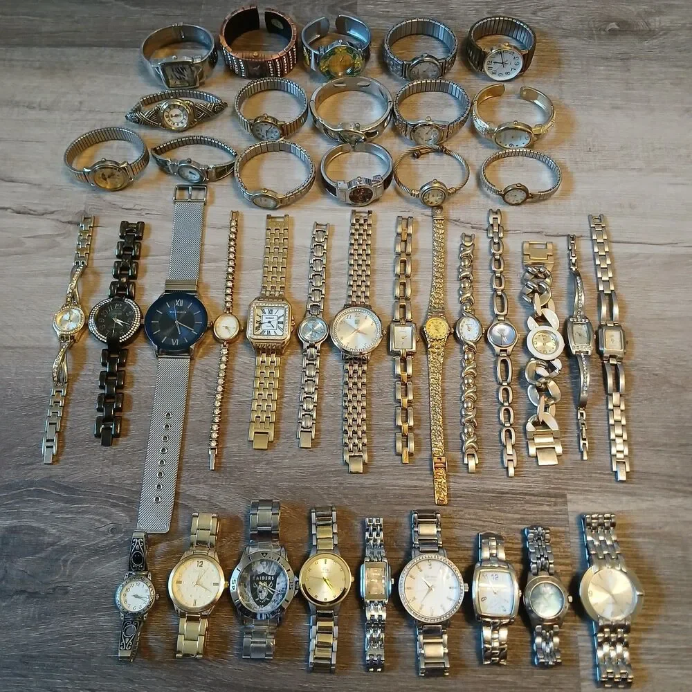 Lot 35+ Watches Parts/Repair ALL Metal Timex Fossil Chico's NY&C Rumours Lorus